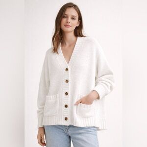 J. Crew Women's White Cotton Blend Textured Oversized Cardigan Button Front XXS